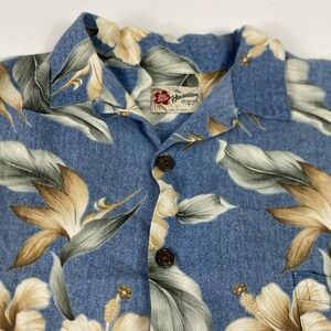 Hilo Hattie Shirt Mens XL Blue Floral Short Sleeve Button Front Relaxed Fit VTG